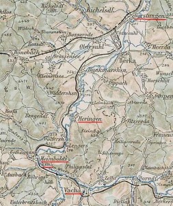 Der Verlauf der Werratalbahn in der Topografischen Karte.