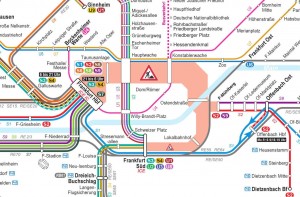 So sieht der Liniennetzplan für die S-Bahnen und U-Bahnen in und um Frankfurt am Main während der Tunnelsperrung aus. (Quelle: RMV)